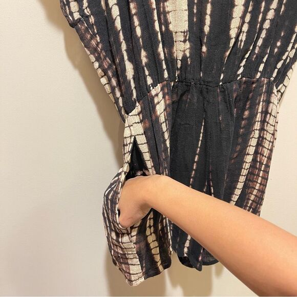 Band of Gypsies Brown Cream Tiedye Linen Vacation Coverup Romper shorts Small - Picture 5 of 6